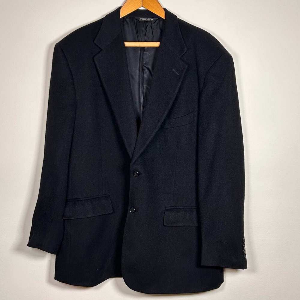 Evan Picone Mens Black 100% Camel Hair Blazer Sport Coat Jacket Size 43R VTG